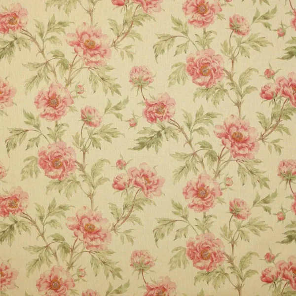 Tree Peony Fabric - Tomato / Olive by red botanical linen fabric from Colefax & Fowler