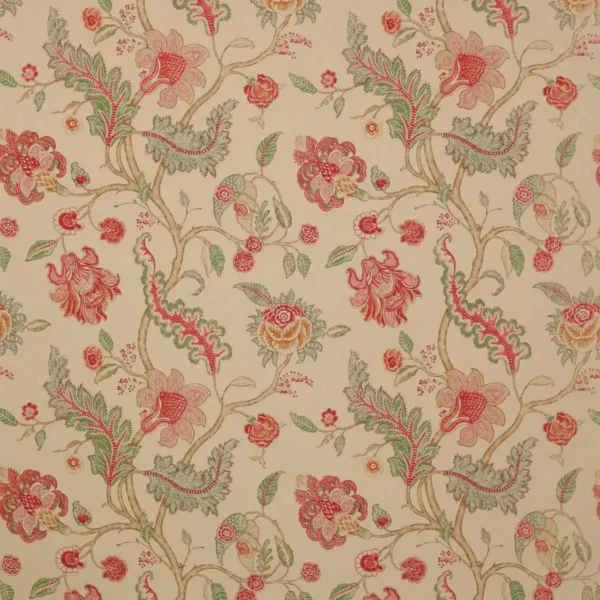 Penryn Fabric - Pink / Green by red botanical linen fabric from Colefax & Fowler