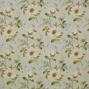 blue botanical linen fabric from Colefax & Fowler
