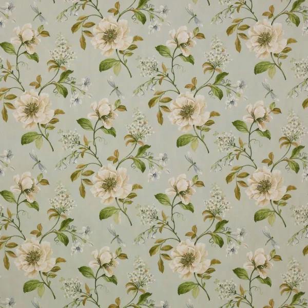 Evesham Fabric - Old Blue by blue botanical linen fabric from Colefax & Fowler