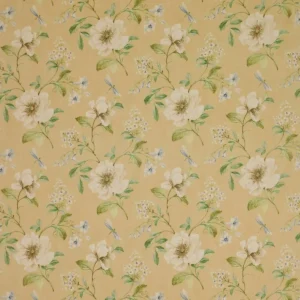 yellow botanical linen fabric from Colefax & Fowler
