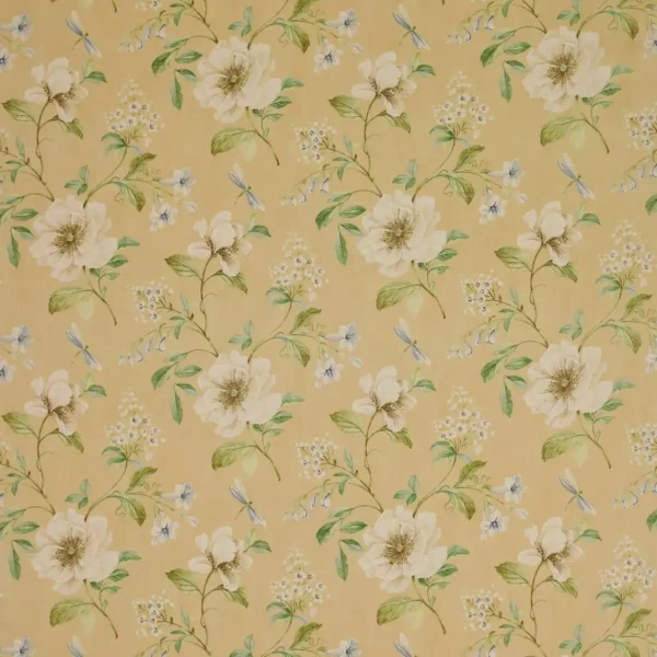 yellow botanical linen fabric from Colefax & Fowler