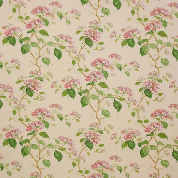 Summerby Fabric - Pink by green botanical cotton fabric from Colefax & Fowler