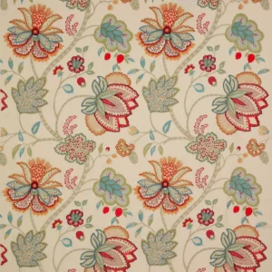 multicolour botanical embroideried fabric from Colefax & Fowler