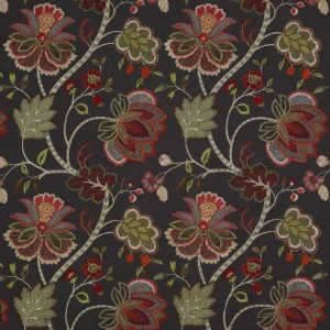 black-grey botanical embroideried fabric from Colefax & Fowler