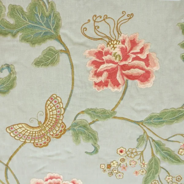 Oriental Poppy Linen Fabric - Old Blue by blue botanical embroideried fabric from Colefax & Fowler