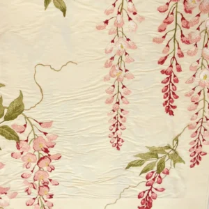 pink botanical embroideried fabric from Colefax & Fowler