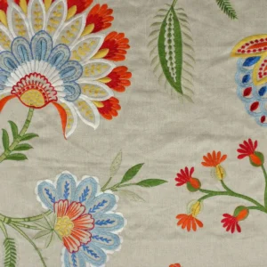 multicolour botanical embroideried fabric from Colefax & Fowler