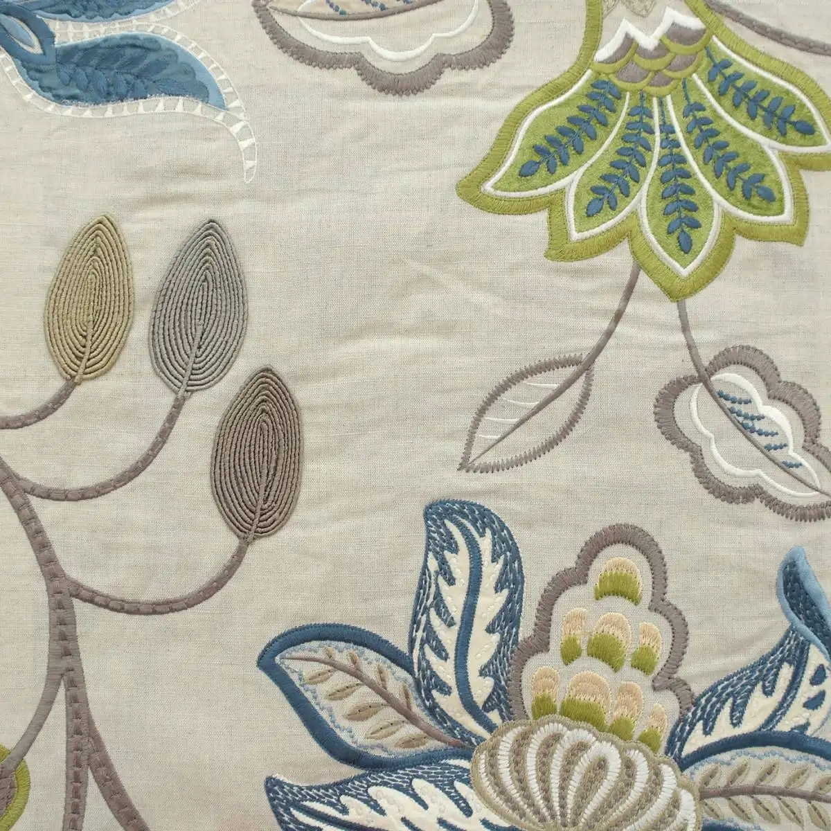 Augusta Fabric - Blue by blue botanical embroideried fabric from Colefax & Fowler