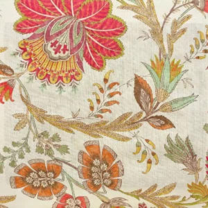 pink botanical linen fabric from Colefax & Fowler