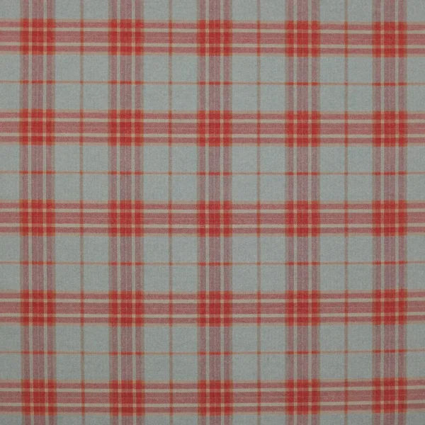 Dunmore Check Fabric - Aqua / Tomato by blue checked woven fabric from Colefax & Fowler