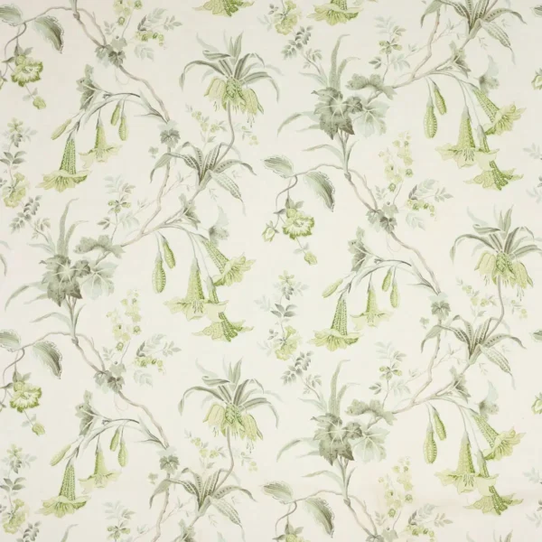 Datura Fabric - Leaf Green by green botanical linen fabric from Colefax & Fowler