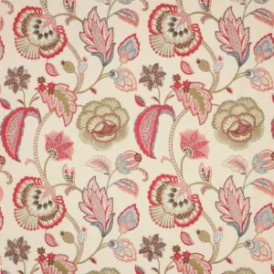 red botanical embroideried fabric from Colefax & Fowler
