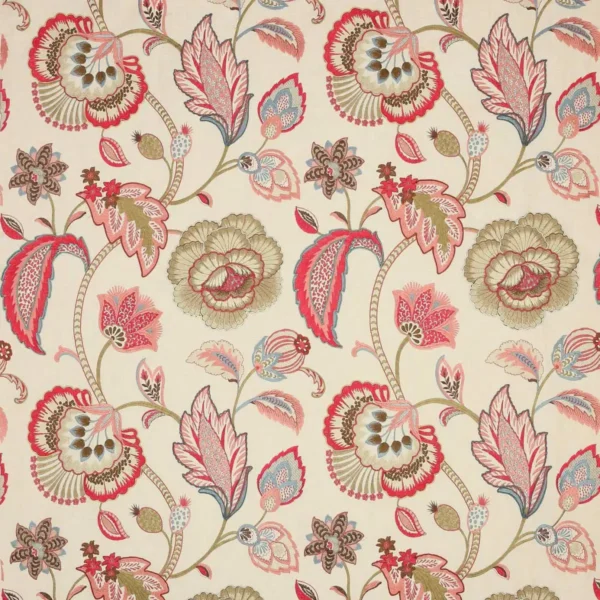 Carmen Fabric - Red / Sienna by red botanical embroideried fabric from Colefax & Fowler