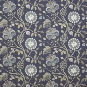 blue botanical embroideried fabric from Colefax & Fowler