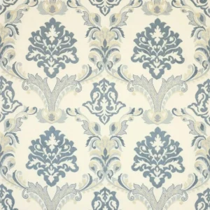 blue botanical embroideried fabric from Colefax & Fowler