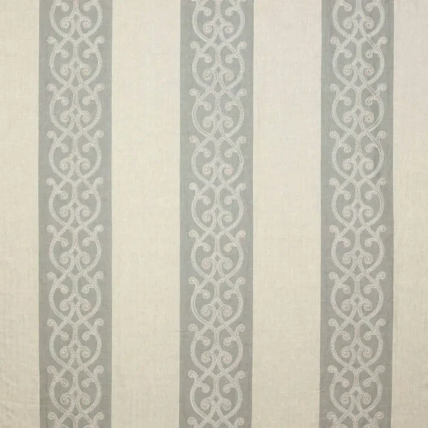 Aragon Fabric - Old Blue by brown striped embroideried fabric from Colefax & Fowler