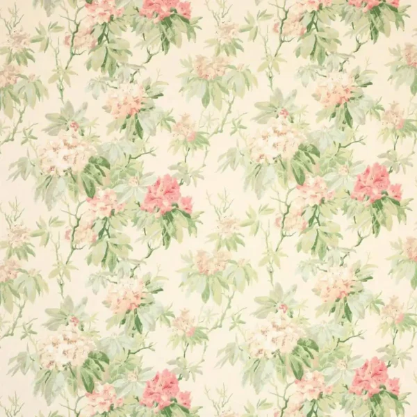 Mereworth Fabric - Red / Green by green botanical linen fabric from Colefax & Fowler