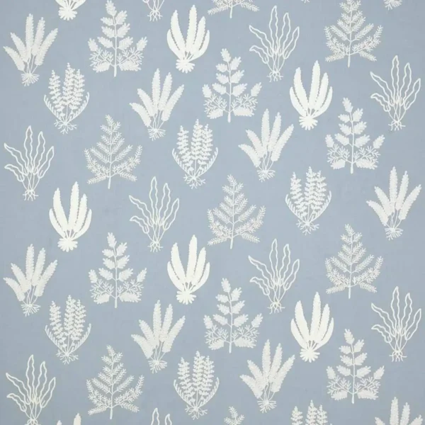 blue botanical embroideried fabric from Colefax & Fowler