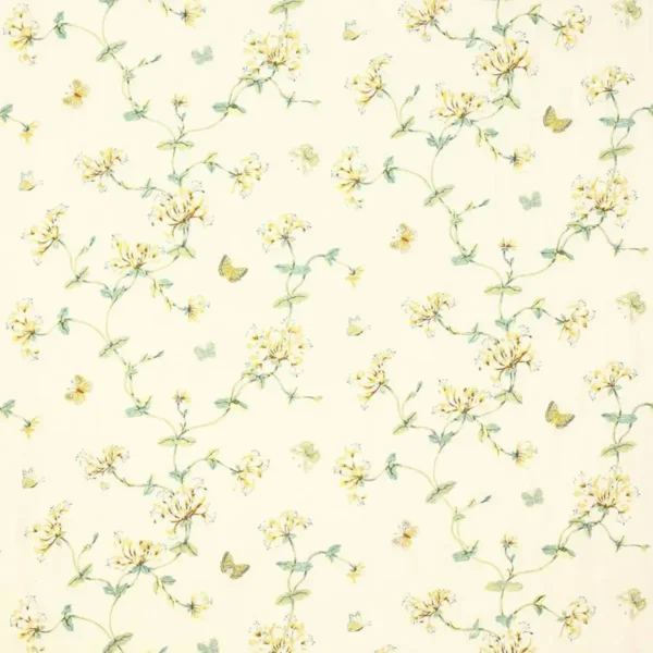 Honeysuckle Garden Fabric - Yellow by multicolour botanical embroideried fabric from Colefax & Fowler