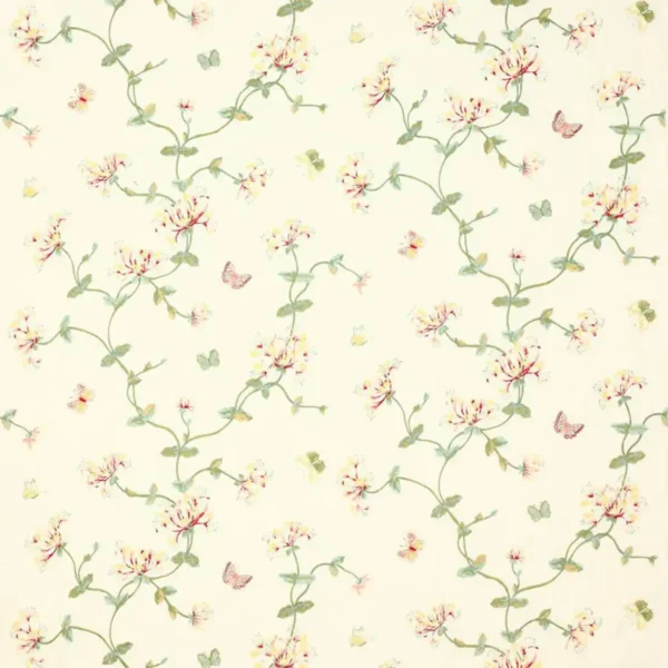 Honeysuckle Garden Fabric - Pink / Green by multicolour botanical embroideried fabric from Colefax & Fowler