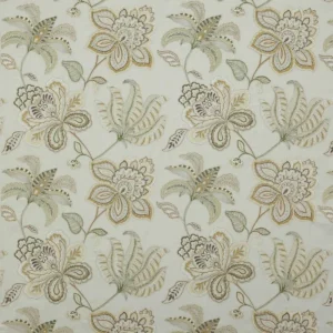 blue botanical embroideried fabric from Colefax & Fowler