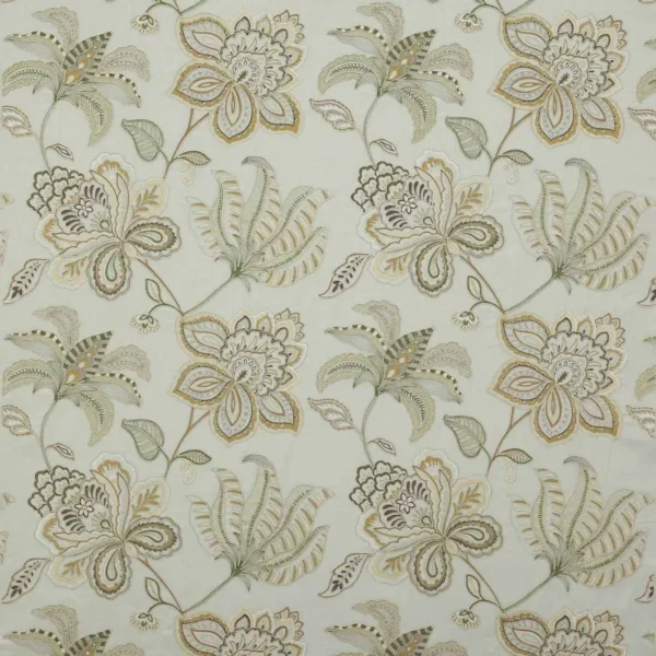 Oriana Fabric - Old Blue by blue botanical embroideried fabric from Colefax & Fowler