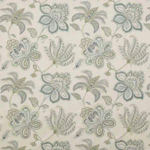 blue botanical embroideried fabric from Colefax & Fowler