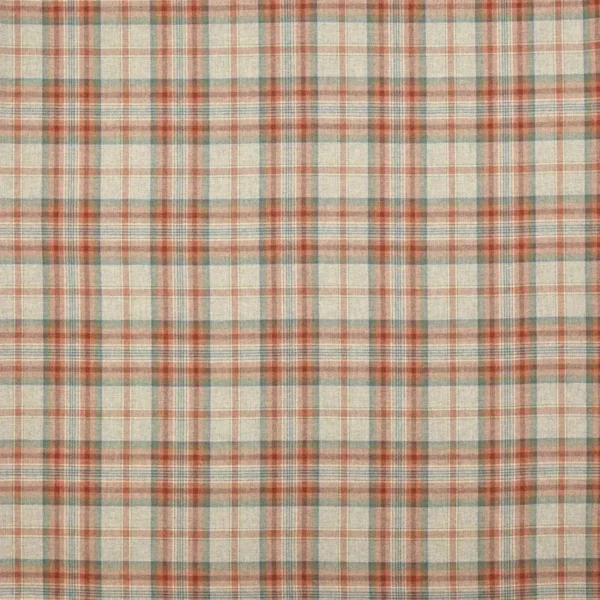 Hutton Plaid Fabric - Tomato / Teal by multicolour checked woolen fabric from Colefax & Fowler