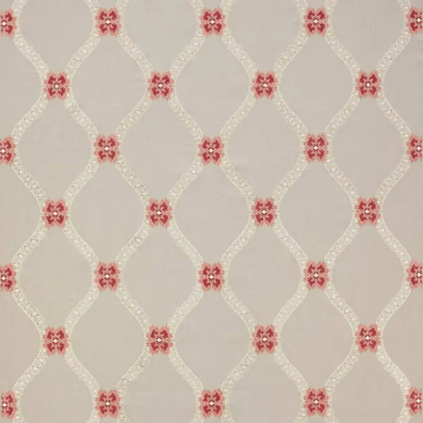 Salvi Fabric - Red by black-grey botanical embroideried fabric from Colefax & Fowler