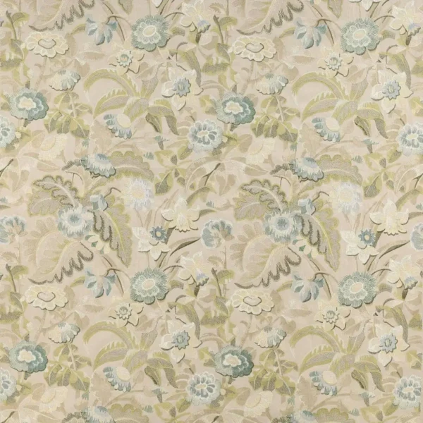 Tapestry Flowers Fabric - Celadon by multicolour botanical embroideried fabric from Colefax & Fowler