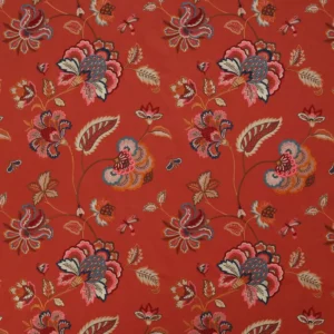 red animal embroideried fabric from Colefax & Fowler