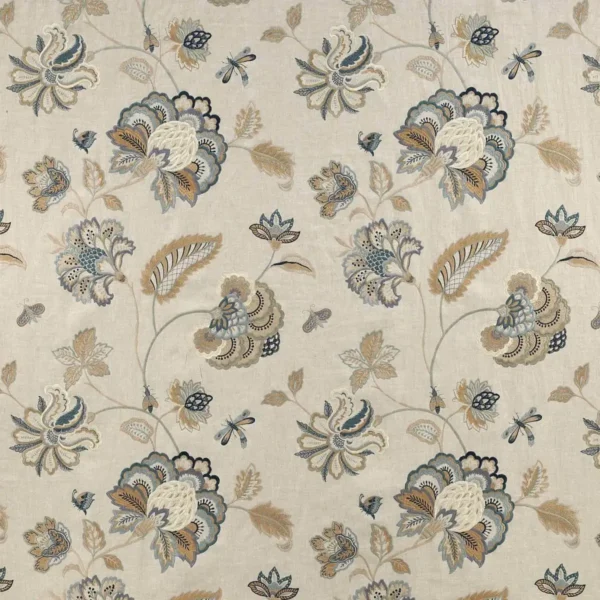 blue animal embroideried fabric from Colefax & Fowler