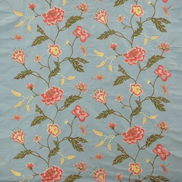 blue animal embroideried fabric from Colefax & Fowler