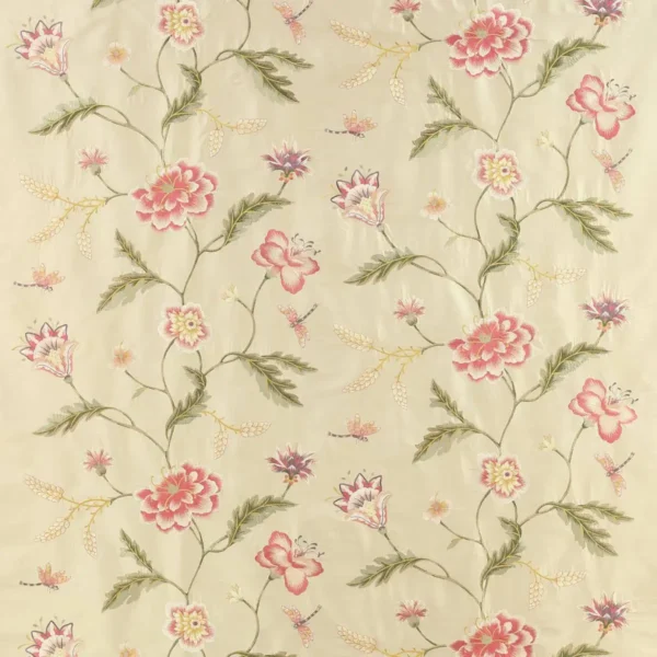 Passerine Fabric - Pink / Green by multicolour animal embroideried fabric from Colefax & Fowler