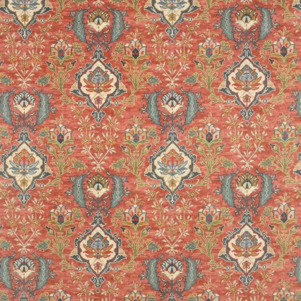 Floriana Velvet Fabric - Red by red botanical velvet-chenille fabric from Colefax & Fowler