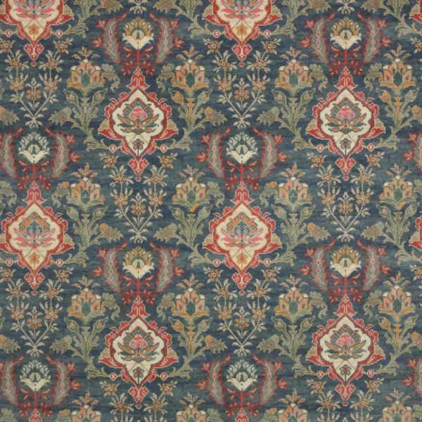 Floriana Velvet Fabric - Navy by blue botanical velvet-chenille fabric from Colefax & Fowler
