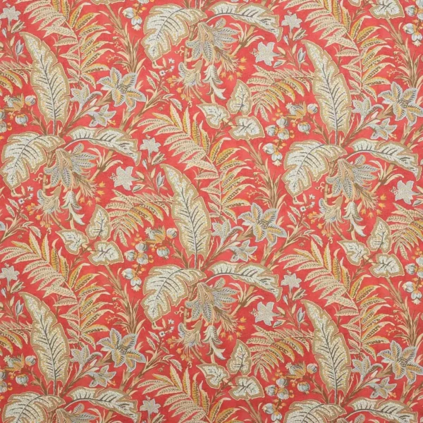 red botanical linen fabric from Colefax & Fowler