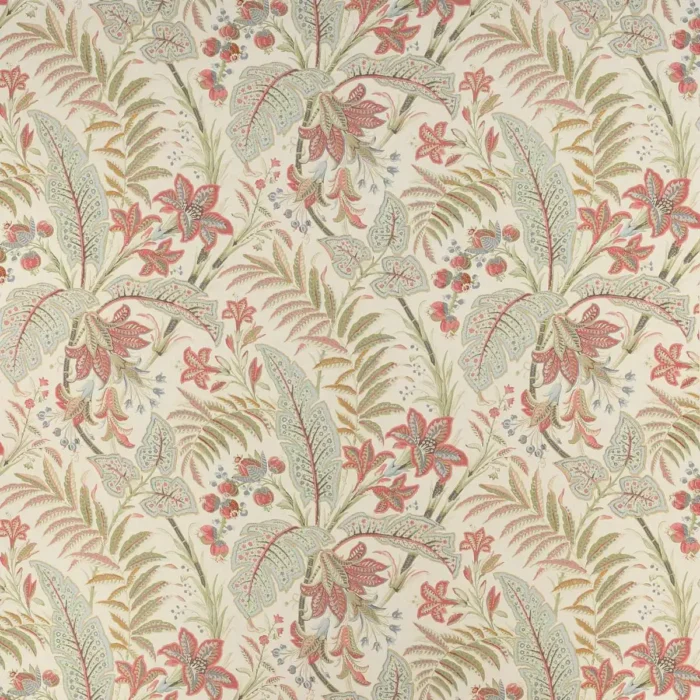 Paisley Leaf Fabric - Tomato / Aqua swatch