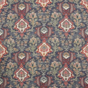 blue botanical woven fabric from Colefax & Fowler