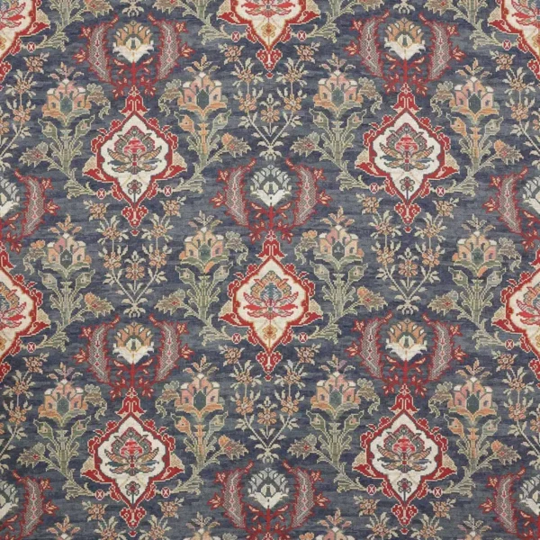 blue botanical woven fabric from Colefax & Fowler