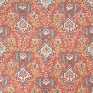 red botanical woven fabric from Colefax & Fowler