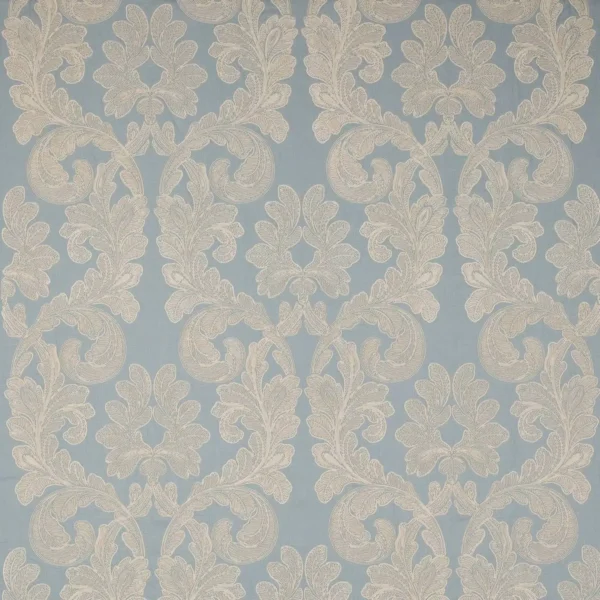 blue botanical embroideried fabric from Colefax & Fowler