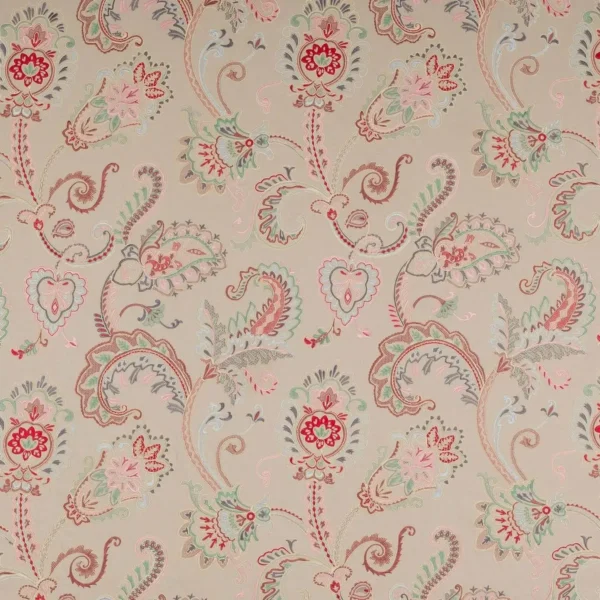 Carsina Fabric - Red / Sage by black-grey botanical embroideried fabric from Colefax & Fowler