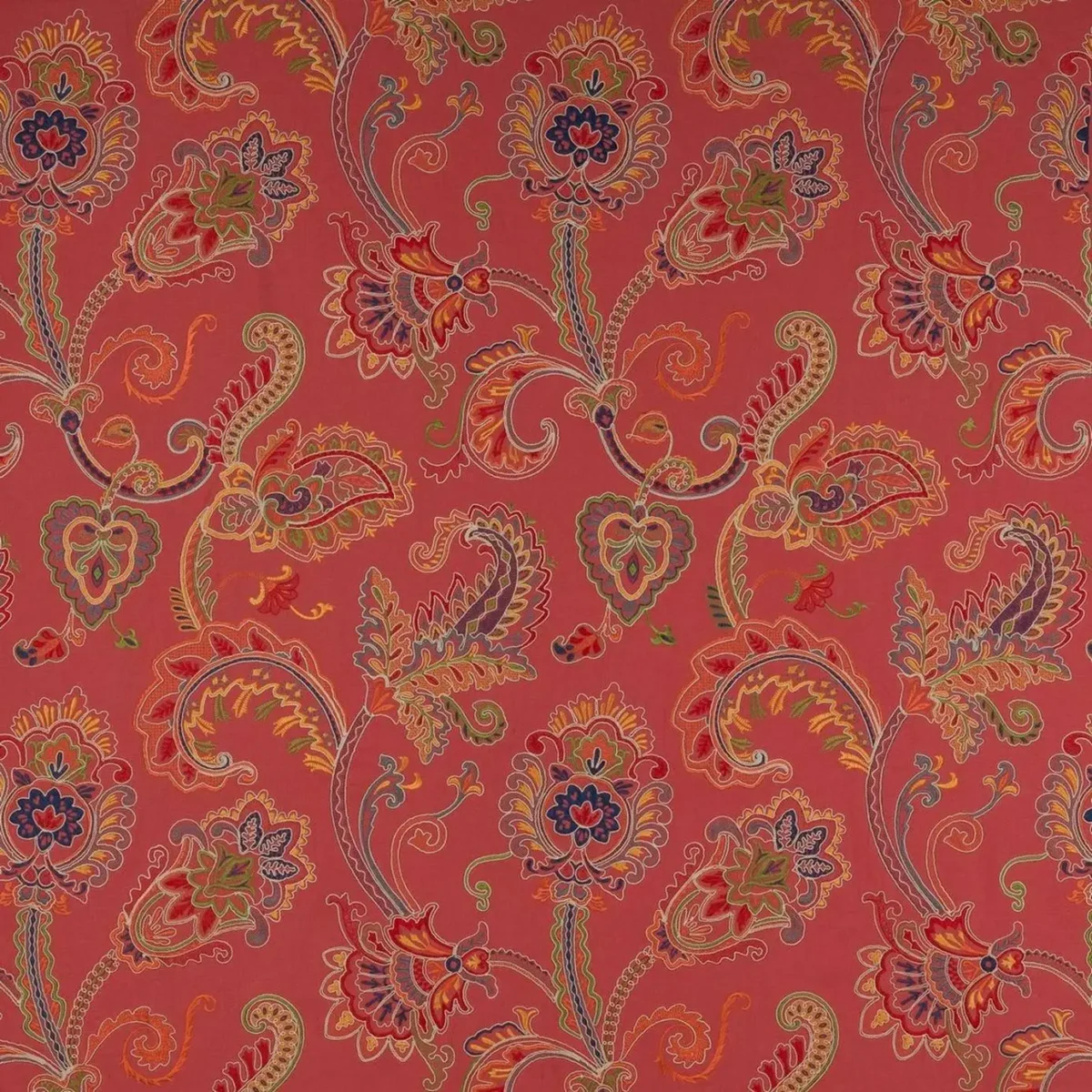 Carsina Fabric - Red by multicolour botanical embroideried fabric from Colefax & Fowler