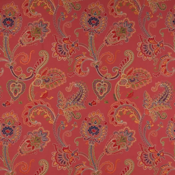 Carsina Fabric - Red by multicolour botanical embroideried fabric from Colefax & Fowler