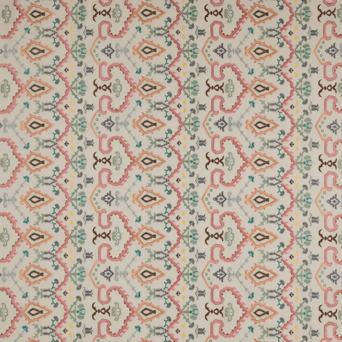 multicolour traditional embroideried fabric from Colefax & Fowler