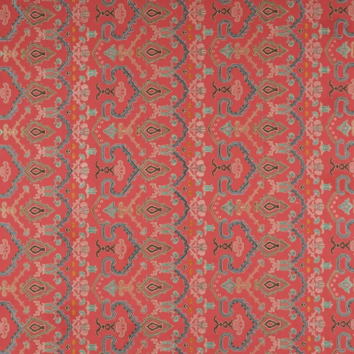 Sintra Fabric - Red by multicolour traditional embroideried fabric from Colefax & Fowler