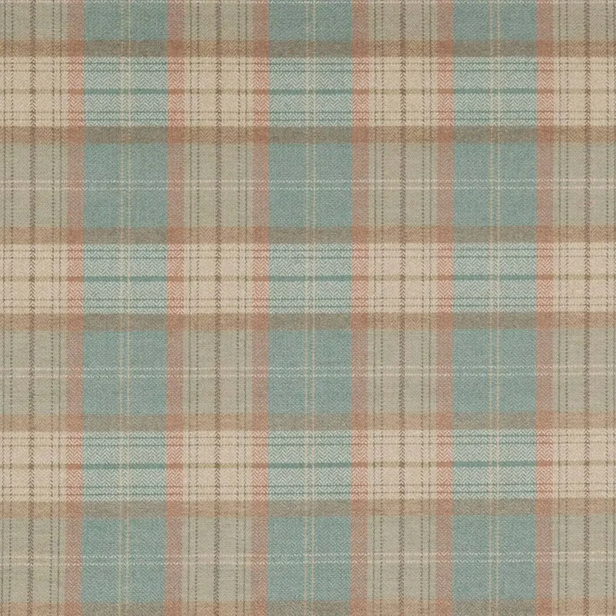 Carrick Plaid Fabric - Jade / Tomato by green checked woven fabric from Colefax & Fowler