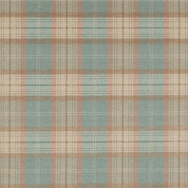 Carrick Plaid Fabric - Jade / Tomato by green checked woven fabric from Colefax & Fowler